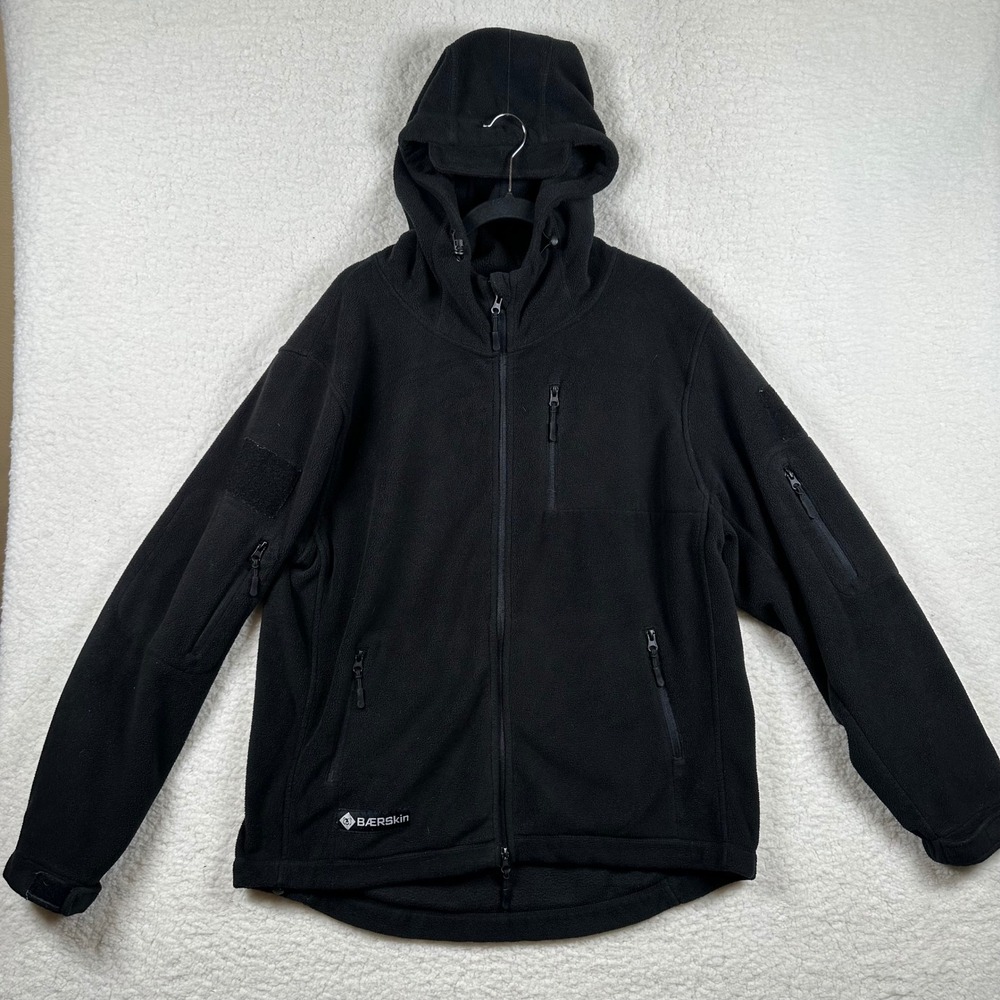 Baerskin Tactical Fleece Hoodie Mens XL Black Full Zip Jacket Multi-Pocket